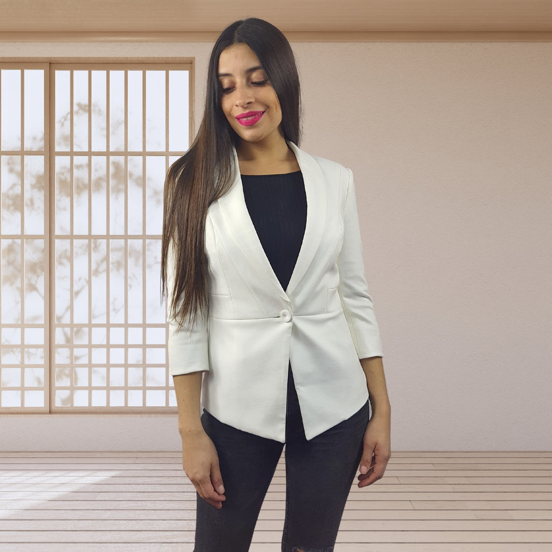 Blazer Vero Moda Blanco Style RETAIL ASHLEY SOLID 3/4 BLAZER(VMC-BN)