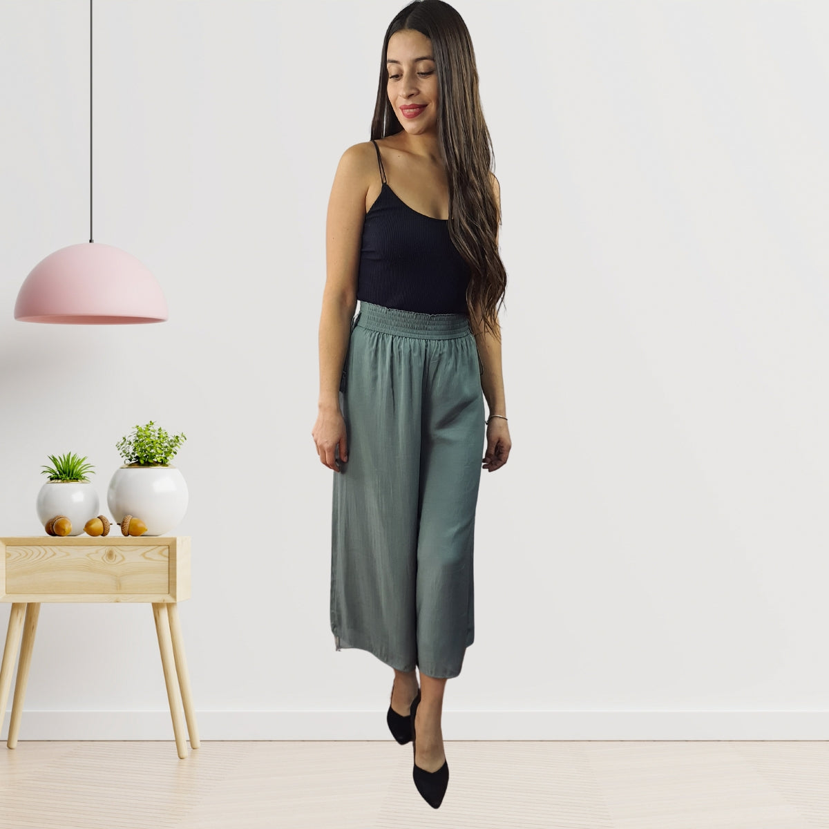 Pescador Vero Moda Verde Claro Style MARC 7/8 WIDE PANTS(NN)