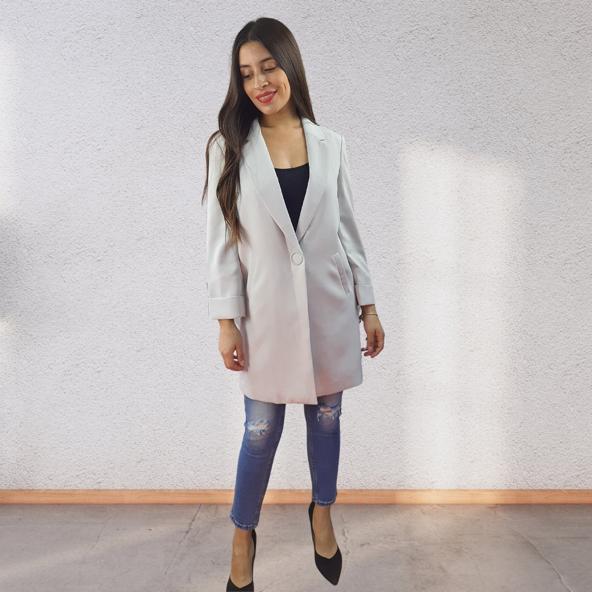 Blazer Vero Moda Gris Claro Style BEATRICE 7/8 BLAZER(NC)