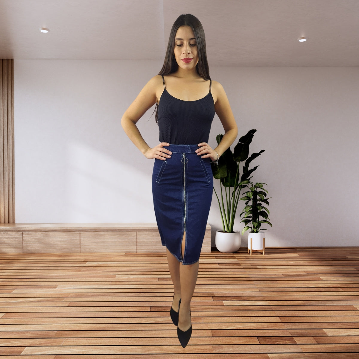 Falda Vero Moda Azul Oscuro Style ZIPPER HW DENIM SKIRT(TP)