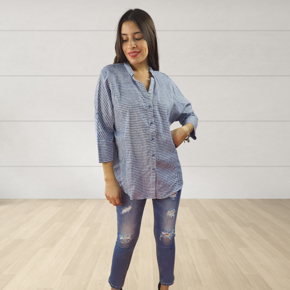 Blusa Vero Moda Azul Oscuro Style YOUNG 3/4 DENIM SHIRT(TP)