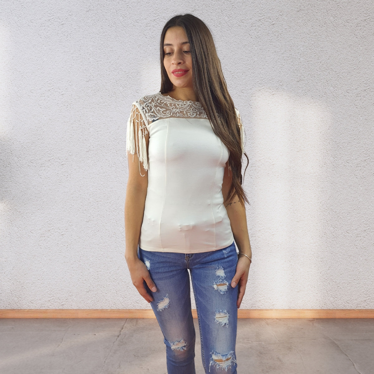 Blusa Vero Moda Blanco Style BATTERY S/S JERSEY TOP(VMC-TP-ET-3)