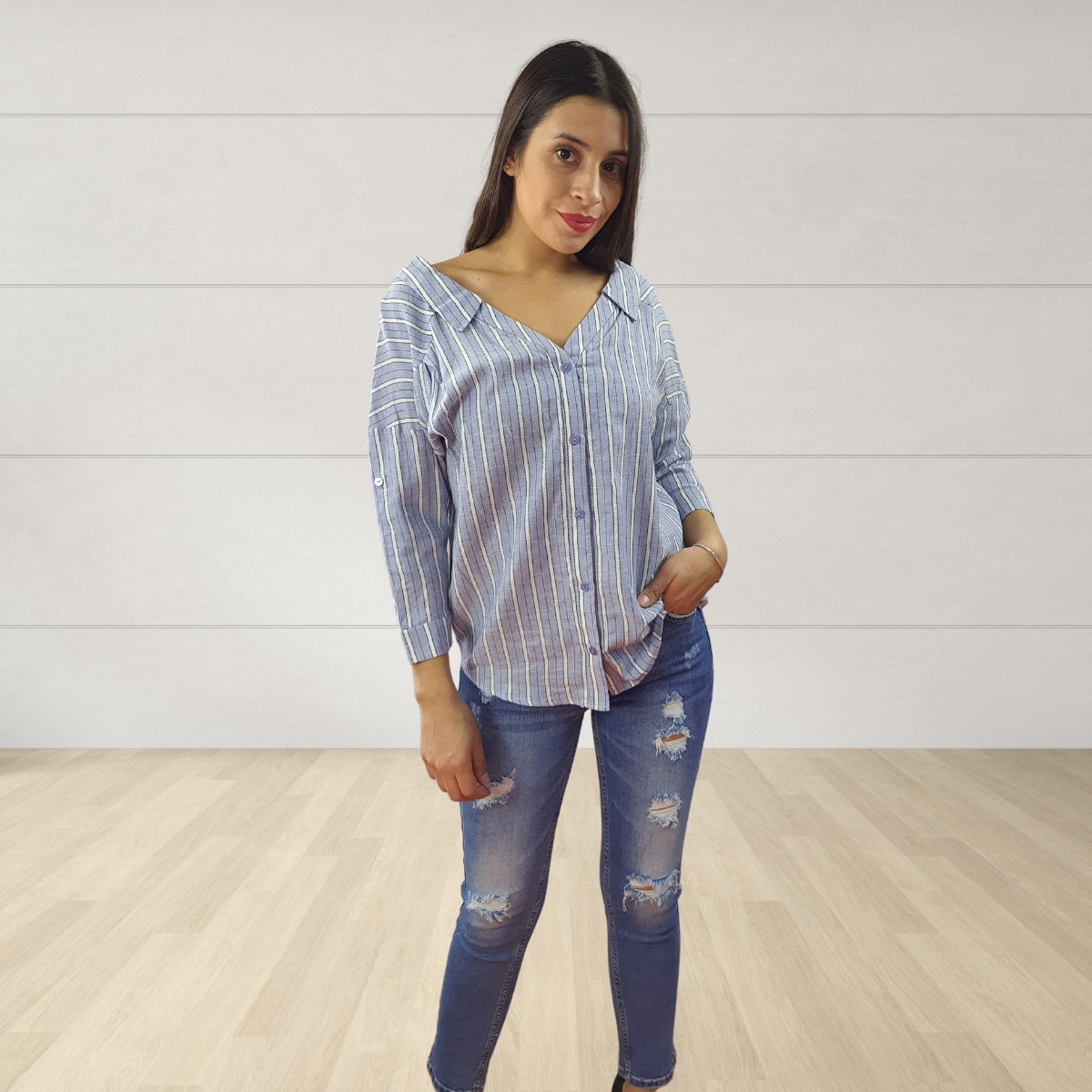 Camisa Vero Moda Azul Style MAY 3/4 SHIRT(TP)