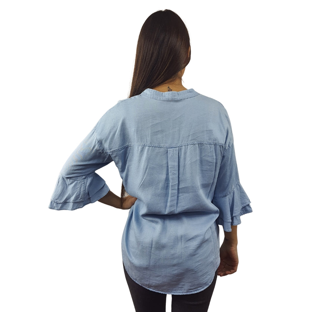 Blusa Vero Moda Azul Claro Style BEER 3/4 DENIM SHIRT(NN)