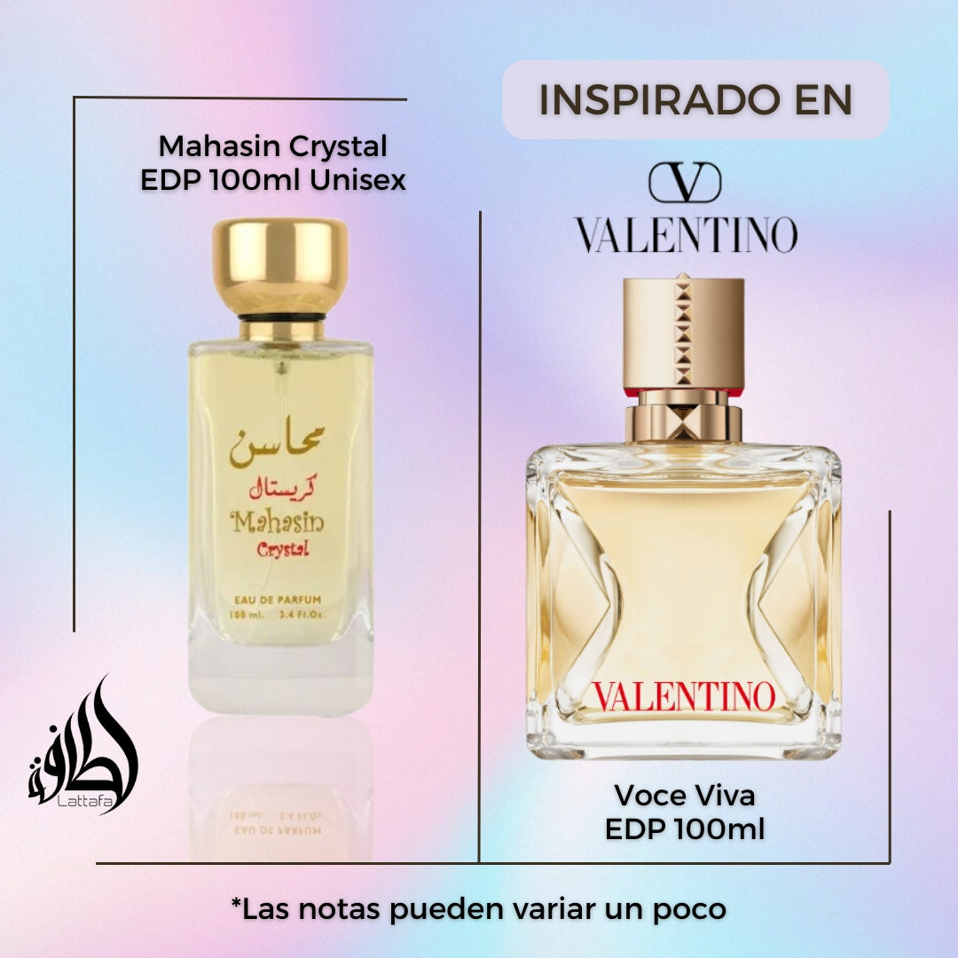 Mahasin Crystal Lattafa Edp 100ML Unisex- Inspirado en Voce Viva Valentino