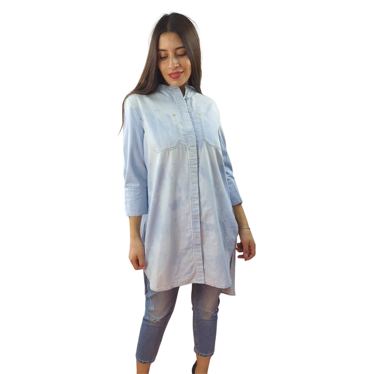 Camisa Vero Moda Azul Claro Style BIKE 3/4 LONG DENIM SHIRT(RN)