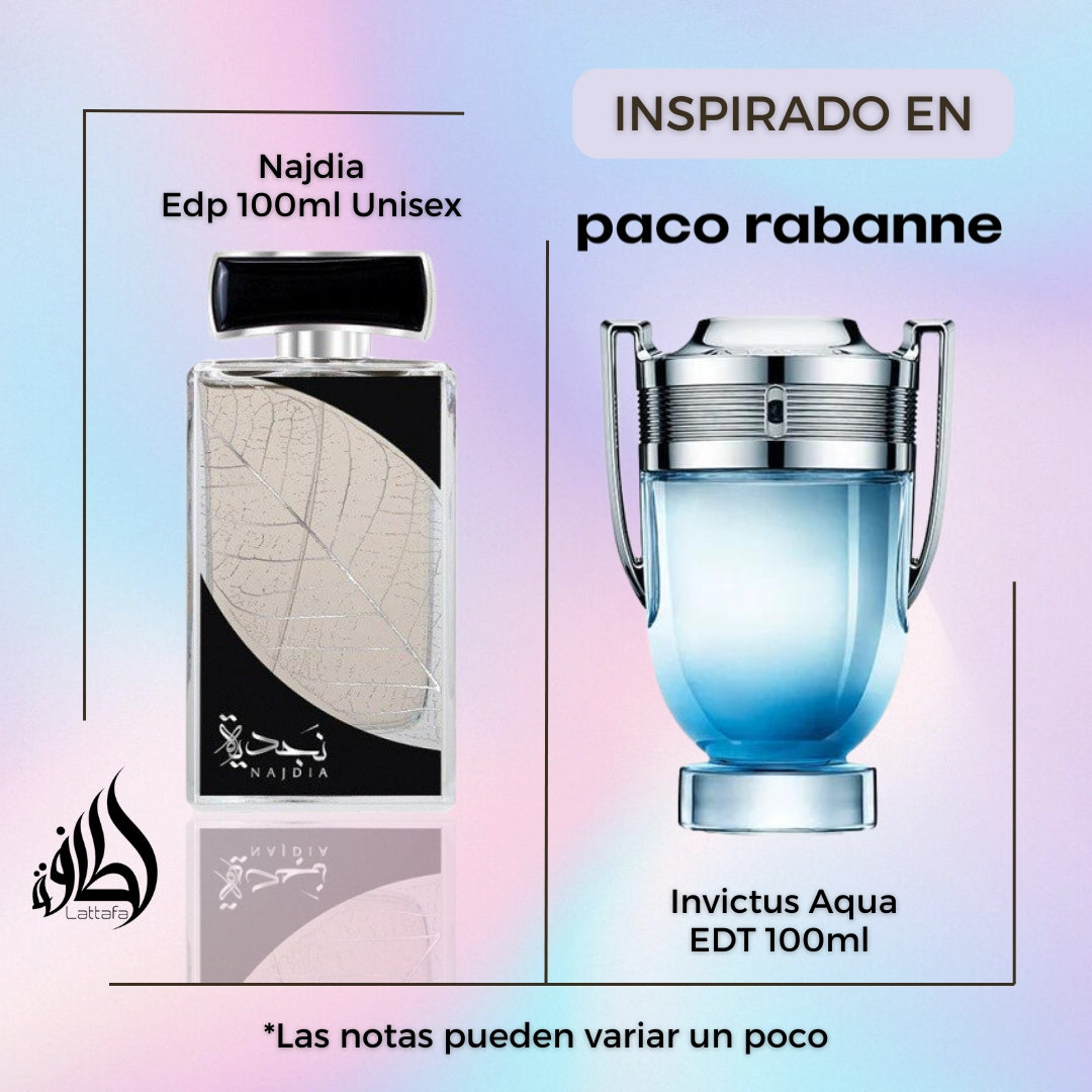 Najdia 100Ml Edp Unisex Lattafa Perfume- Inspirado en Invictus Aqua Paco Rabanne