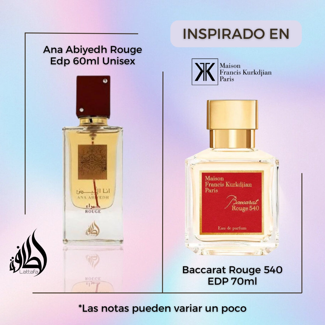 Ana Abiyedh Rouge 60Ml Edp Unisex Lattafa Perfume-Inspirado en Baccarat Rouge 540