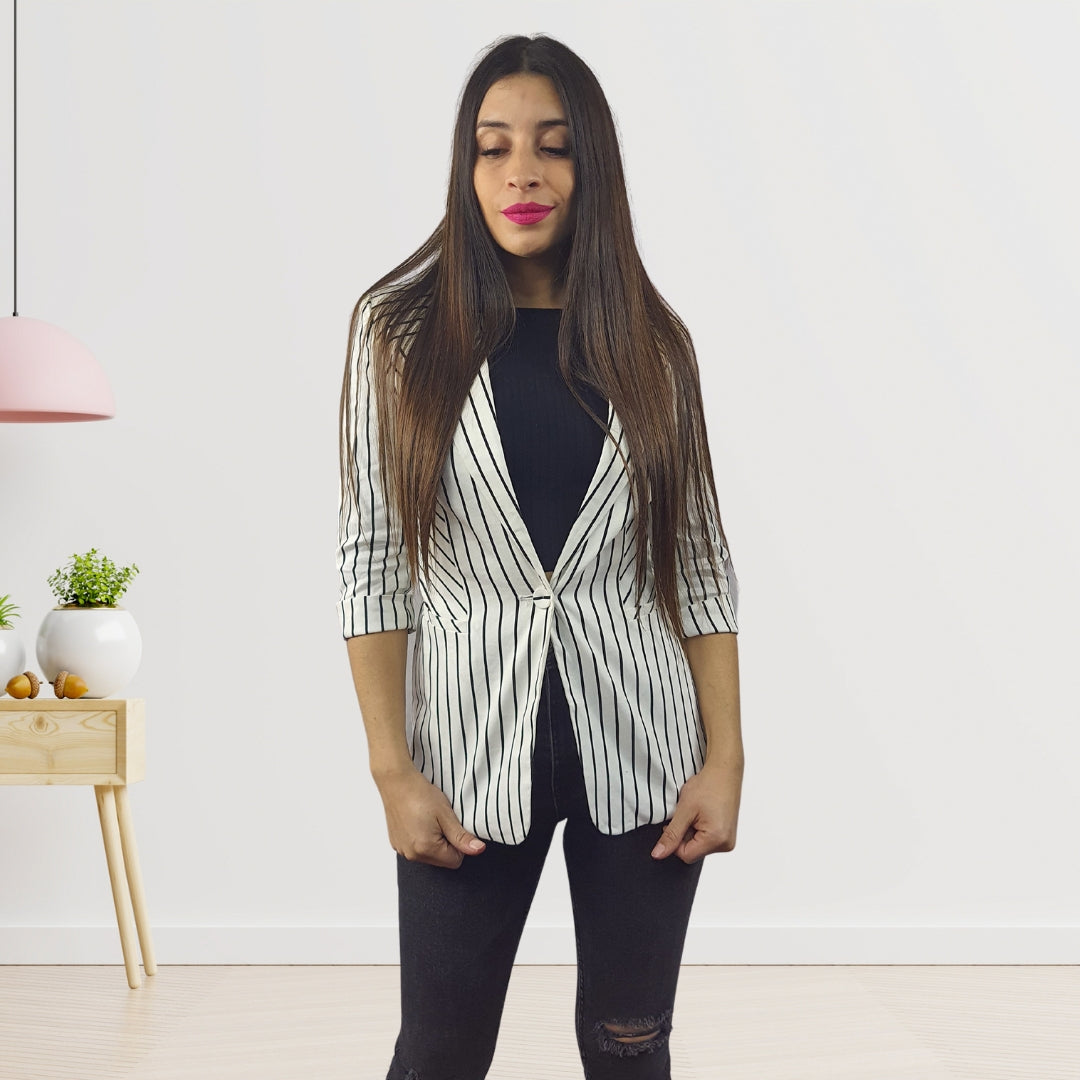 Blazer Vero Moda Blanco y Negro Style OLIVIA 3/4 BLAZER(PM-ET-1)