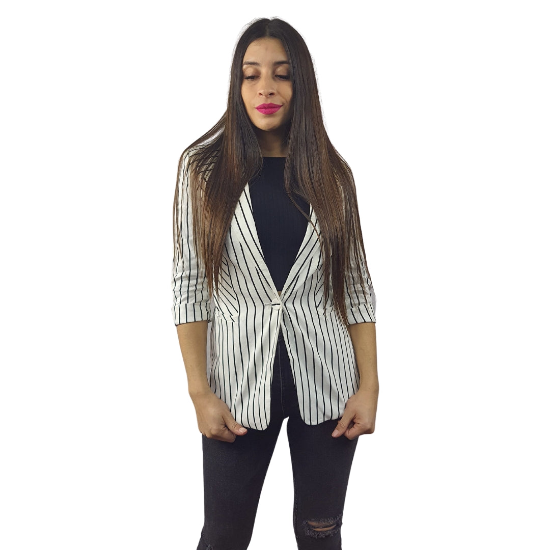 Blazer Vero Moda Blanco y Negro Style OLIVIA 3/4 BLAZER(PM-ET-1)