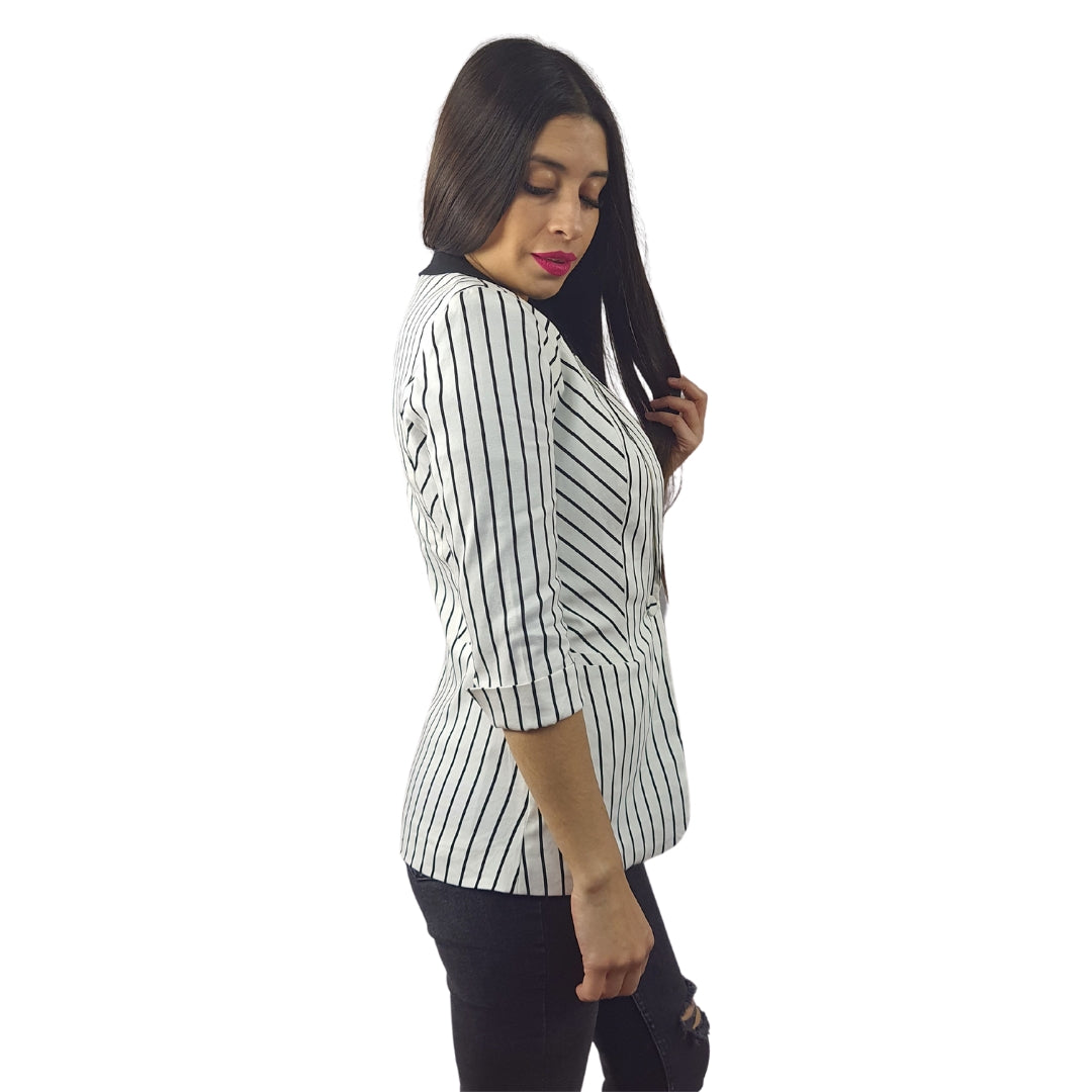 Blazer Vero Moda Blanco y Negro Style OLIVIA 3/4 BLAZER(PM-ET-1)