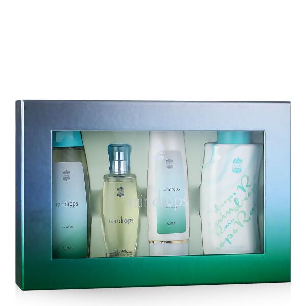 Estuche Rain Drops Ajmal 50ML+200ML S/G+100ML B/L+100g Body Powder Mujer