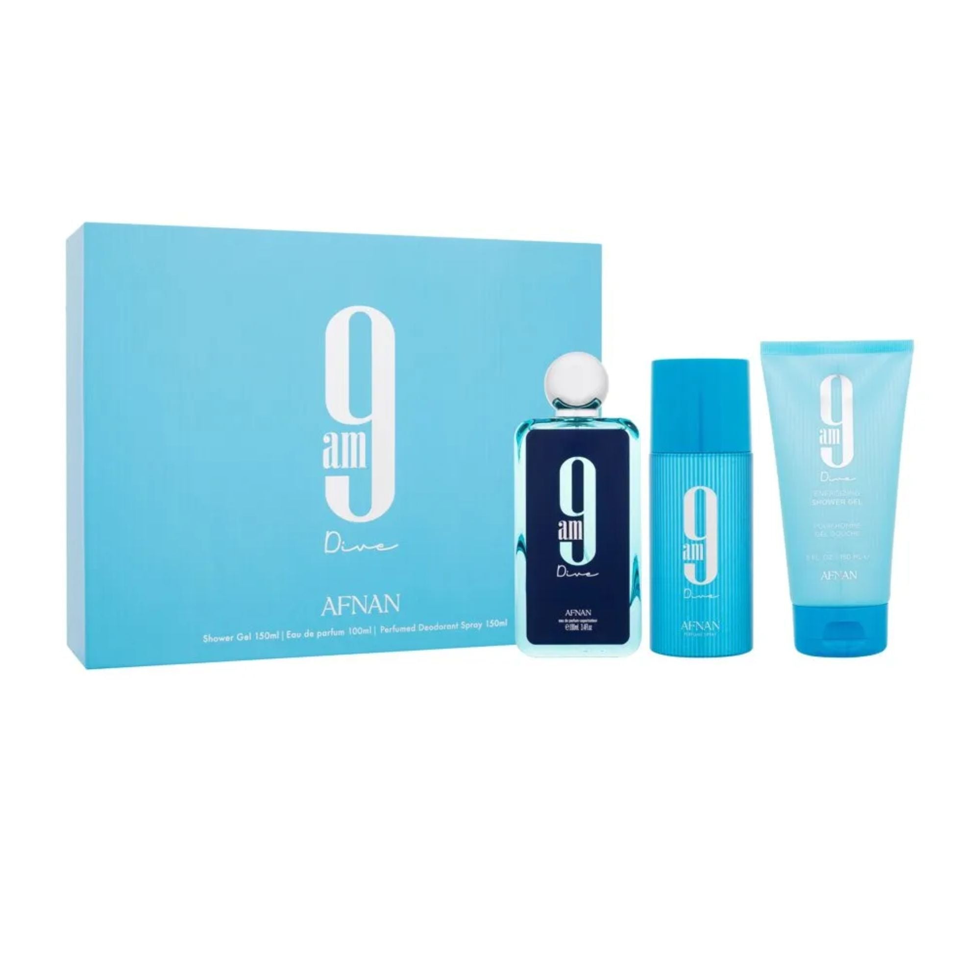 Estuche Afnan 9 Am Dive Edp 100Ml +Deo 150Ml +S/G 150 Ml Unisex-Inspirado en Bleu de Chanel Eau de Parfum Chanel
