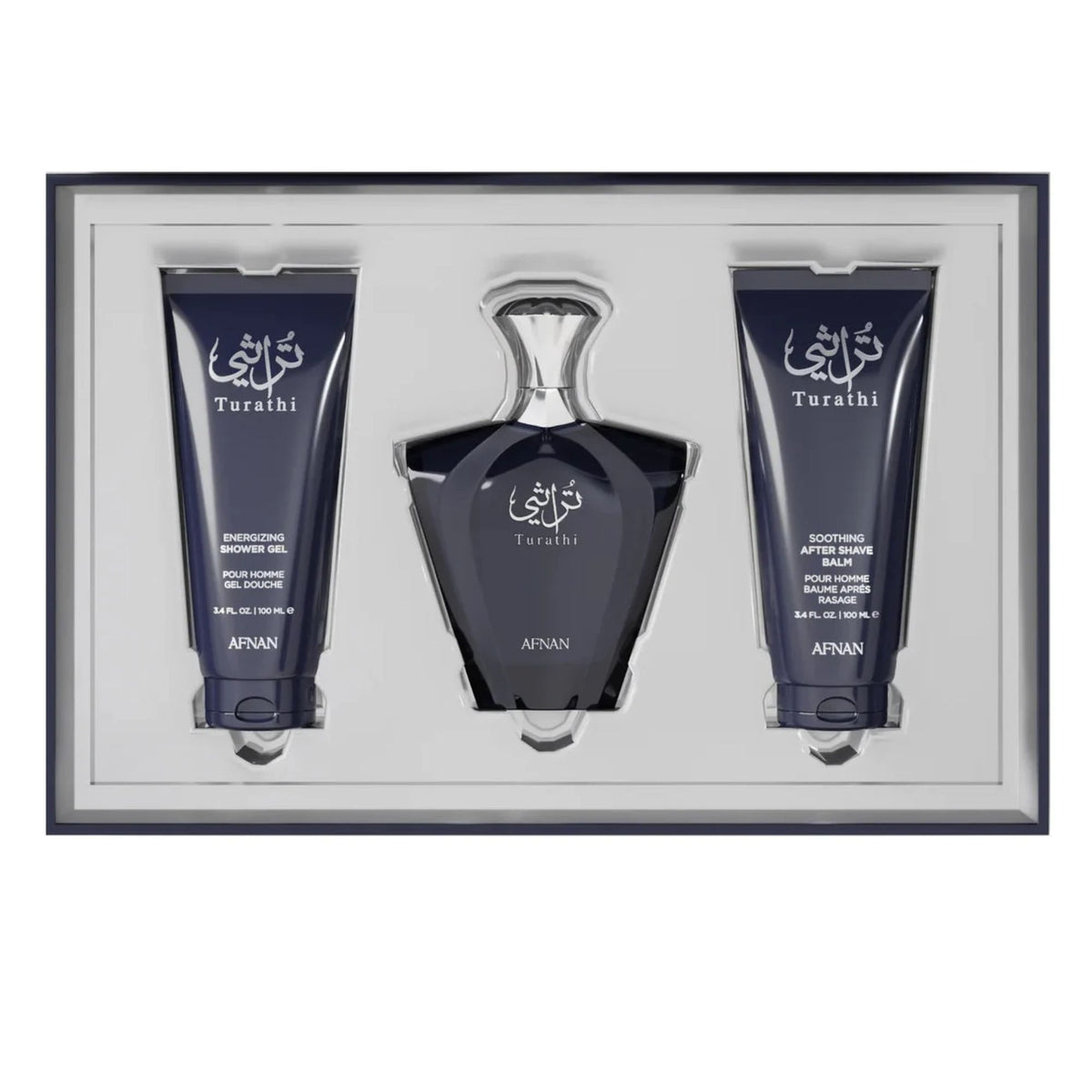 Estuche Turathi Afnan EDP 90 ml+ 100 ml S/G+100 ml ASG Hombre - Inspirado en Tygar Bvlgari