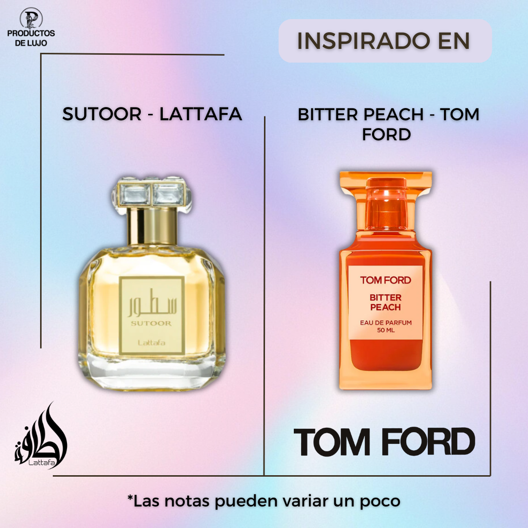 Sutoor Lattafa 100ML EDP Unisex- Inspirado en Bitter Peach Tom Ford