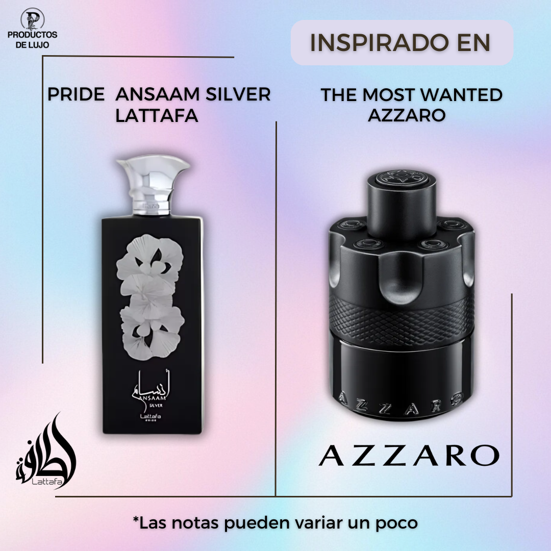 Pride Ansaam Silver 100Ml Edp Unisex Lattafa Perfume- Inspirado en The Most Wanted Azzaro