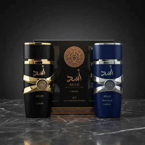 Estuche Asad 5th Anniversary Edition Lattafa Edp Asad Zanzibar 100Ml + Asad 100Ml Hombre
