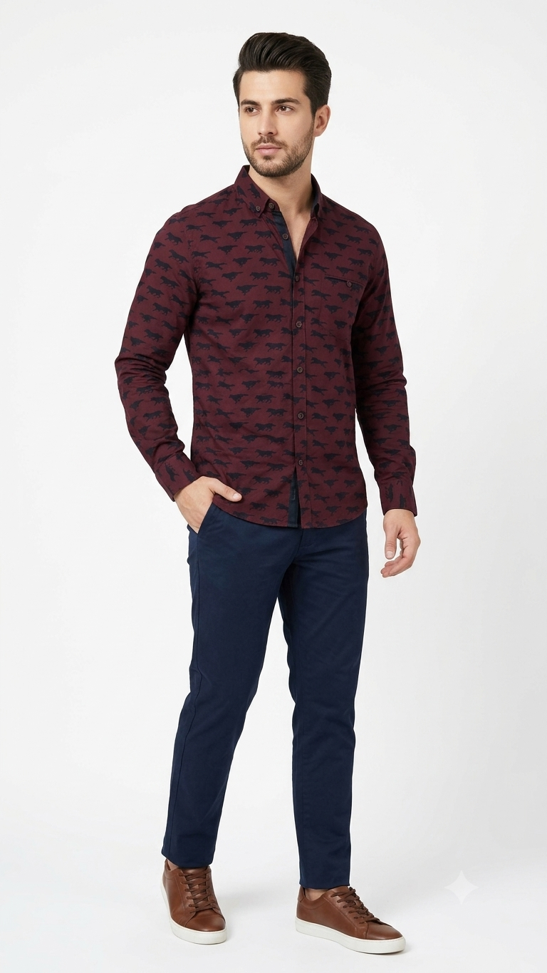 Camisa Estampada Selected Púrpura Baya Oscuro Hombre 7423