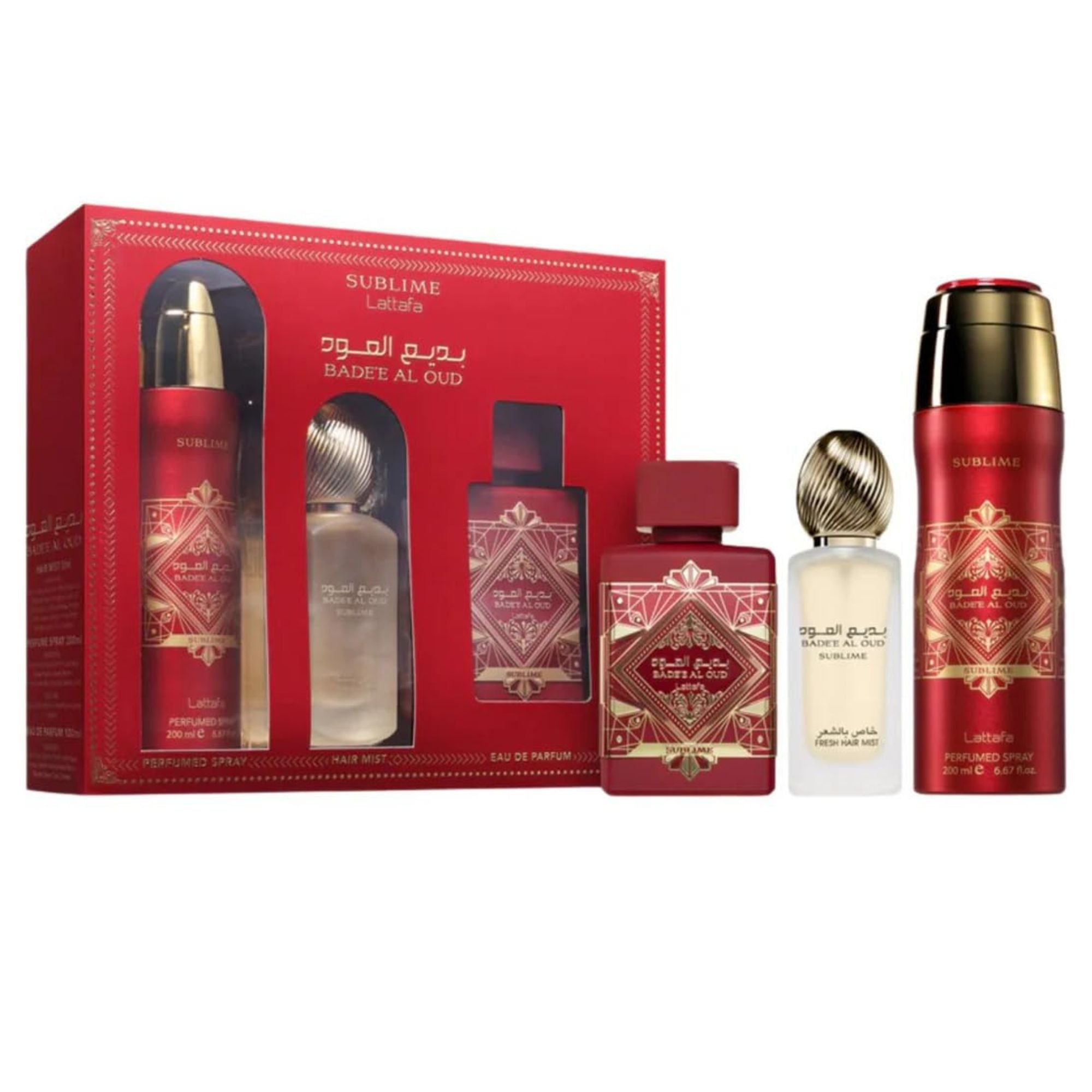 Estuche Badee Al Oud Sublime Lattafa 100ML+200ML Perfume Spray + 50ML Hair Mist Unisex