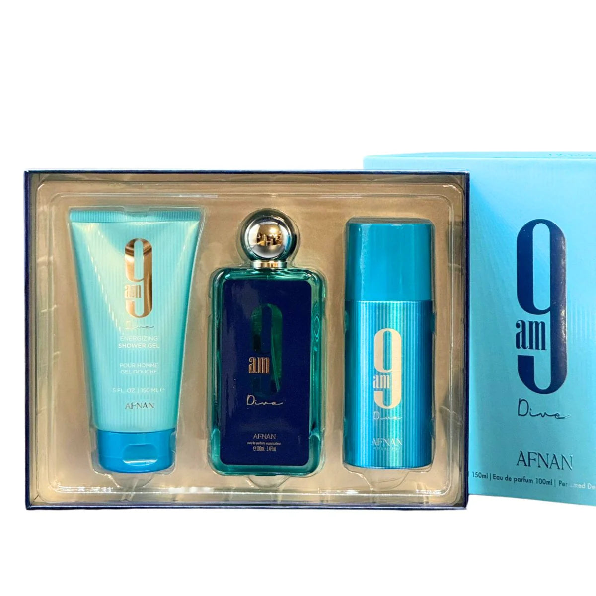 Estuche Afnan 9 Am Dive Edp 100Ml +Deo 150Ml +S/G 150 Ml Unisex-Inspirado en Bleu de Chanel Eau de Parfum Chanel
