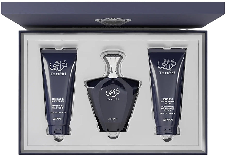 Estuche Turathi Afnan EDP 90 ml+ 100 ml S/G+100 ml ASG Hombre - Inspirado en Tygar Bvlgari
