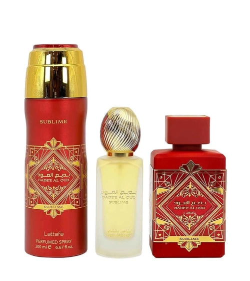 Estuche Badee Al Oud Sublime Lattafa 100ML+200ML Perfume Spray + 50ML Hair Mist Unisex