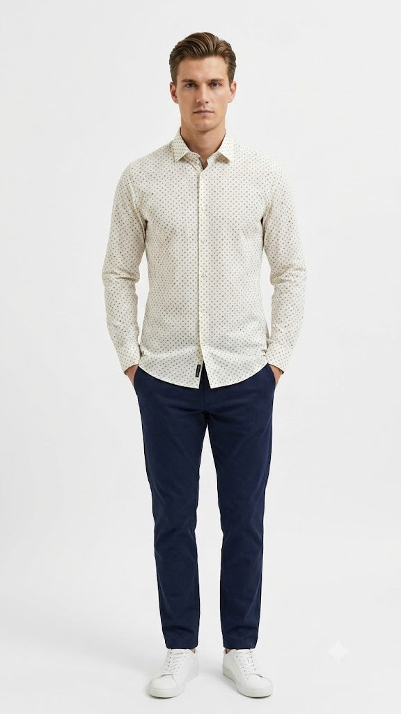 Camisa Selected Blanco (Punto Negro) Ajustado Hombre 1087