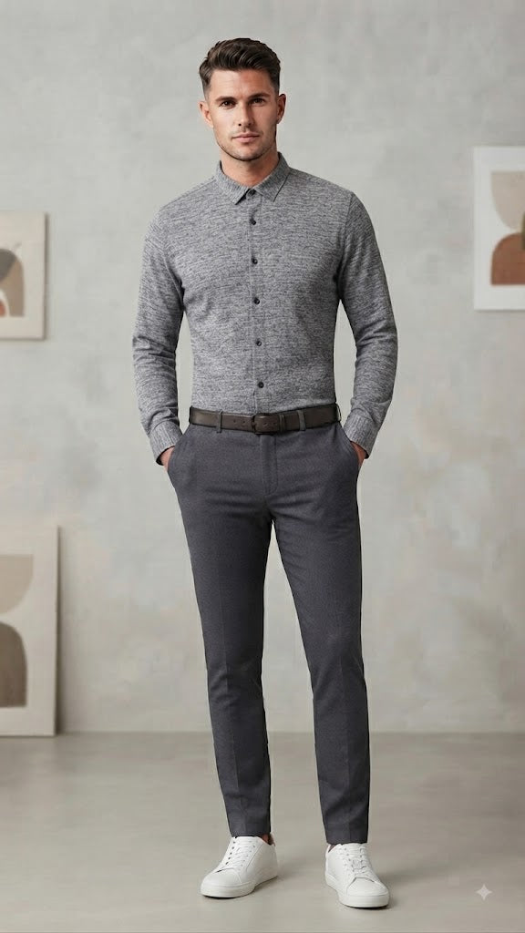 Camisa Gris Gris Jaspeado Selected Hombre 0169