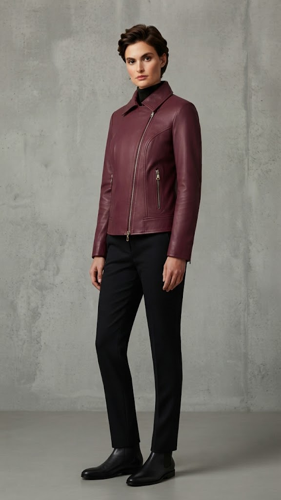 Chaqueta De Cuero Rojo Oscuro Selected Mujer 0675