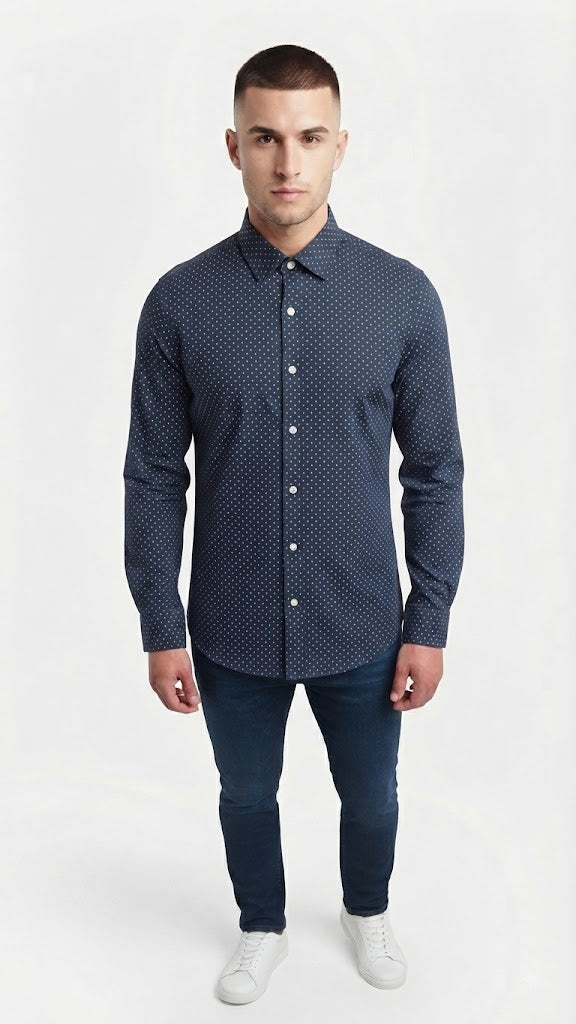 Camisa De Manga Larga con Botones Y Cuello Puntiagudo Clasico 0398