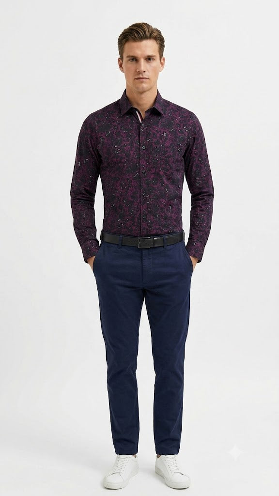 Camisa Estampada Selected Púrpura Baya Oscuro Hombre 2557