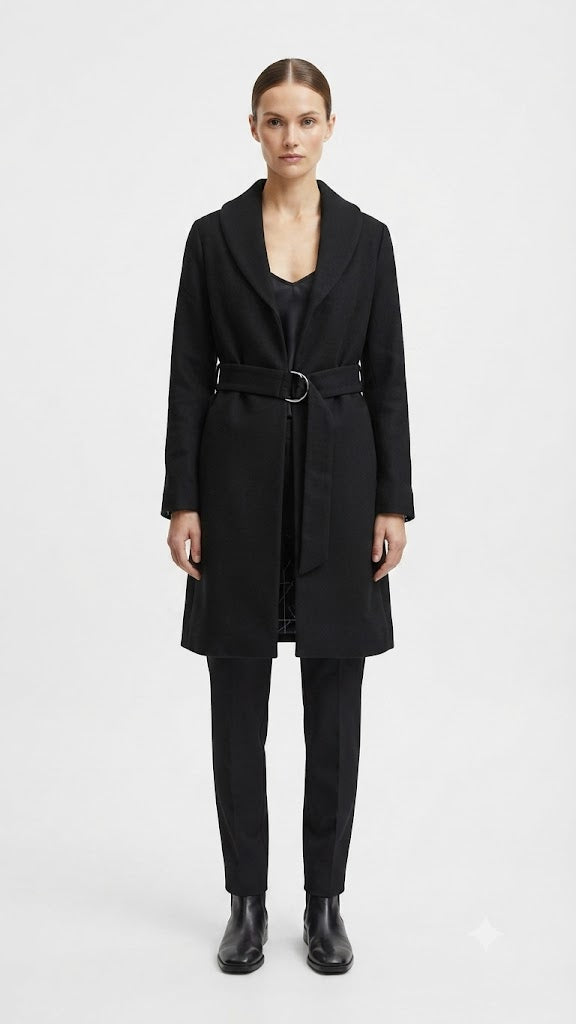Abrigo Lana Selected Negro Mujer