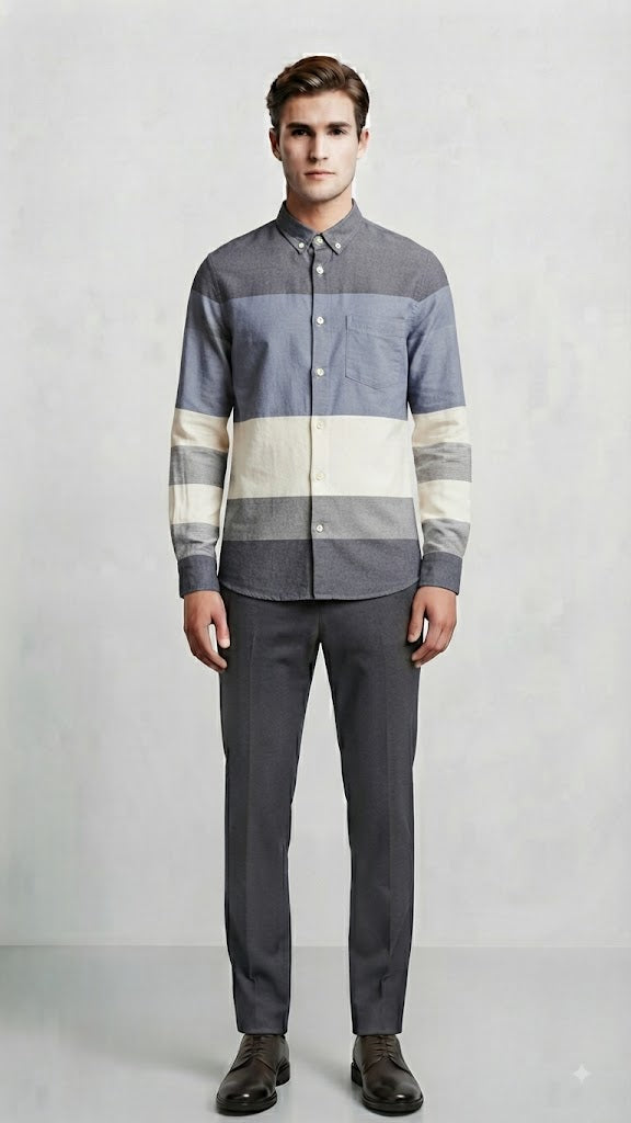 Camisa Azul Gris Selected Hombre 4156
