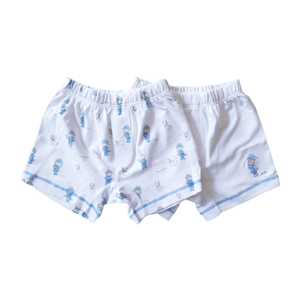 Boxer Babbycottons Detective Set X2 Blanco Azul
