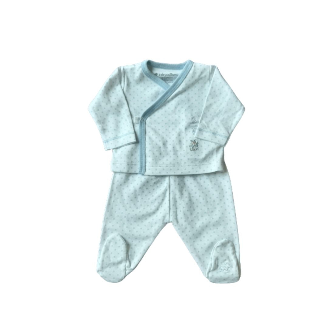 Set Babycottons Ballons Compose Batita y Ranita C/pie Bco-Celeste