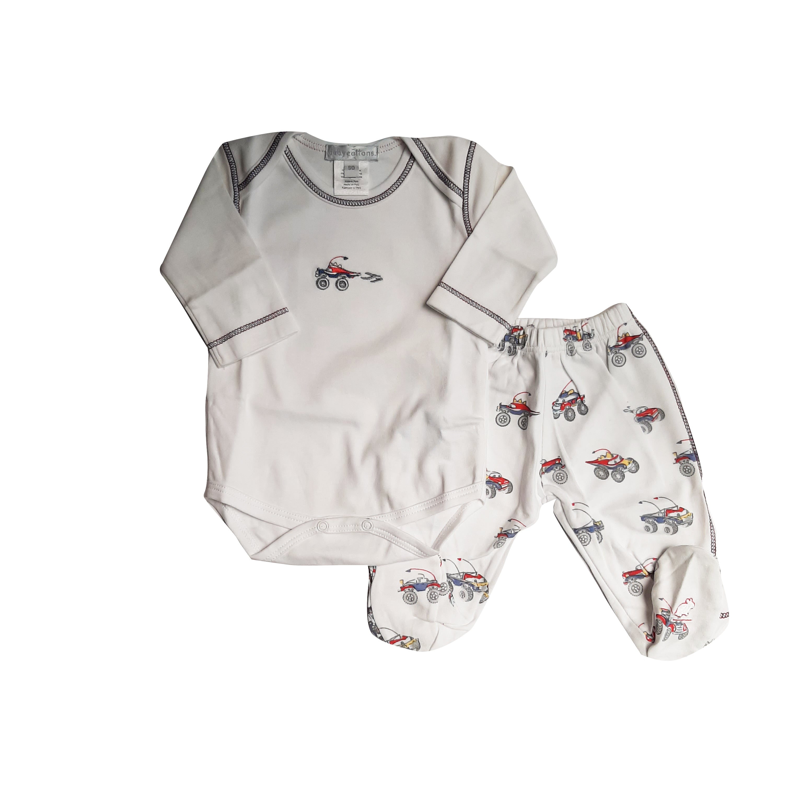 Pijama Babycottons Monster Cars Smart Set Bco-Azul