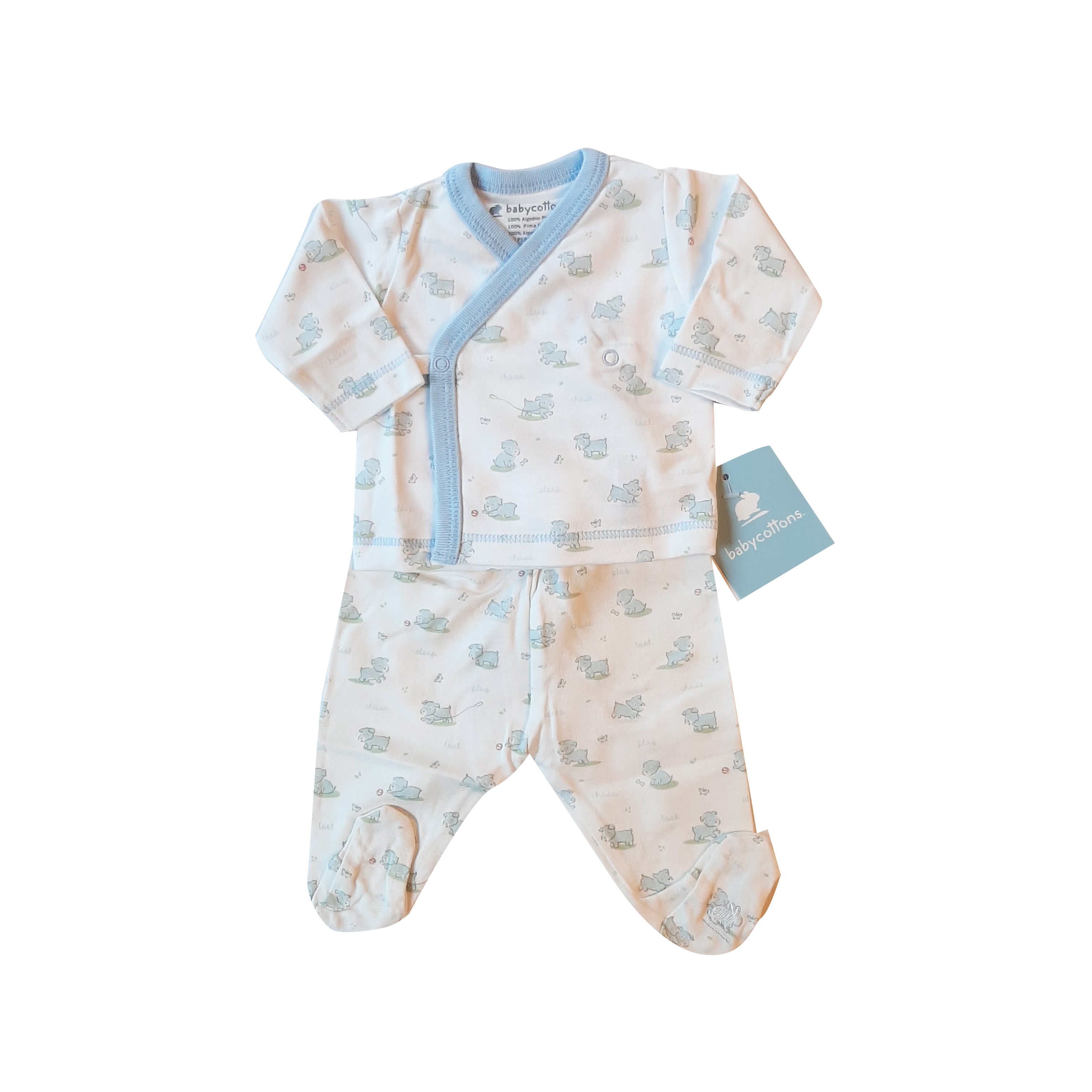 Set Babycottons Welshie Batita y Ranita C/pie Bco- Celeste