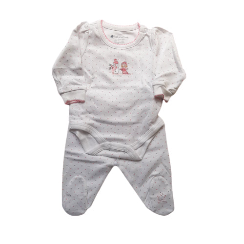 Set Babycottons Smart Wintertime Dots Body y Ranita C/Pie Blanco Rosa