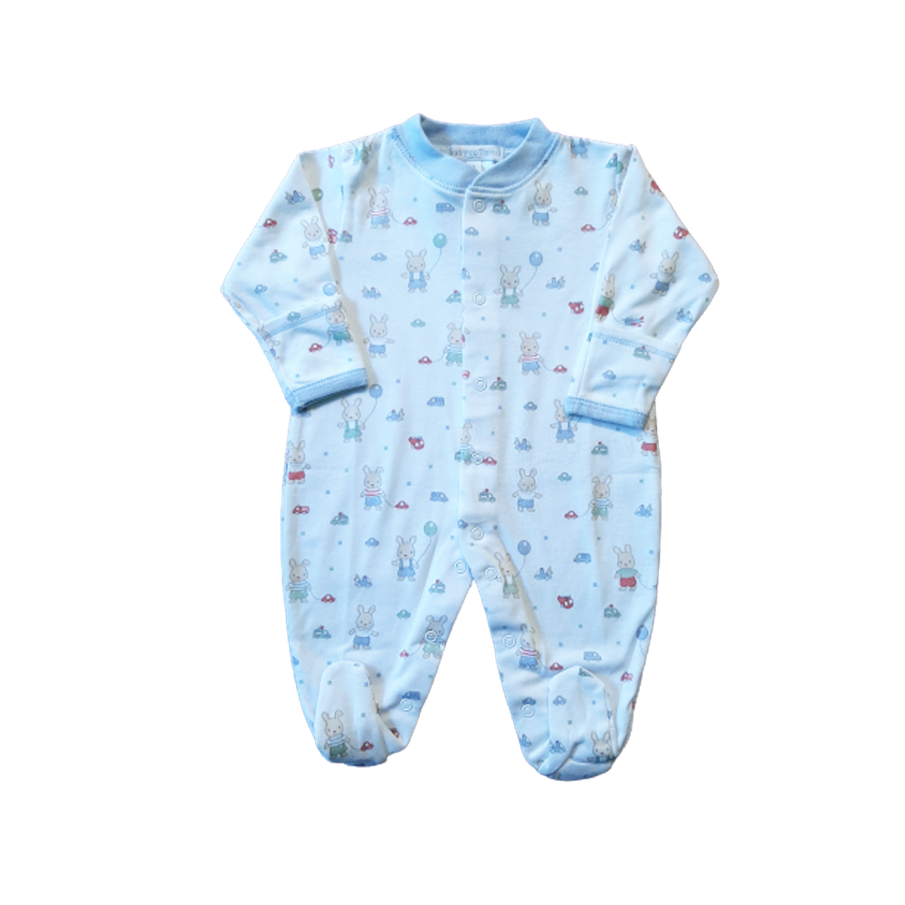 Enterito Babycottons Footie B. Basic .Bunnies Bco/Celeste