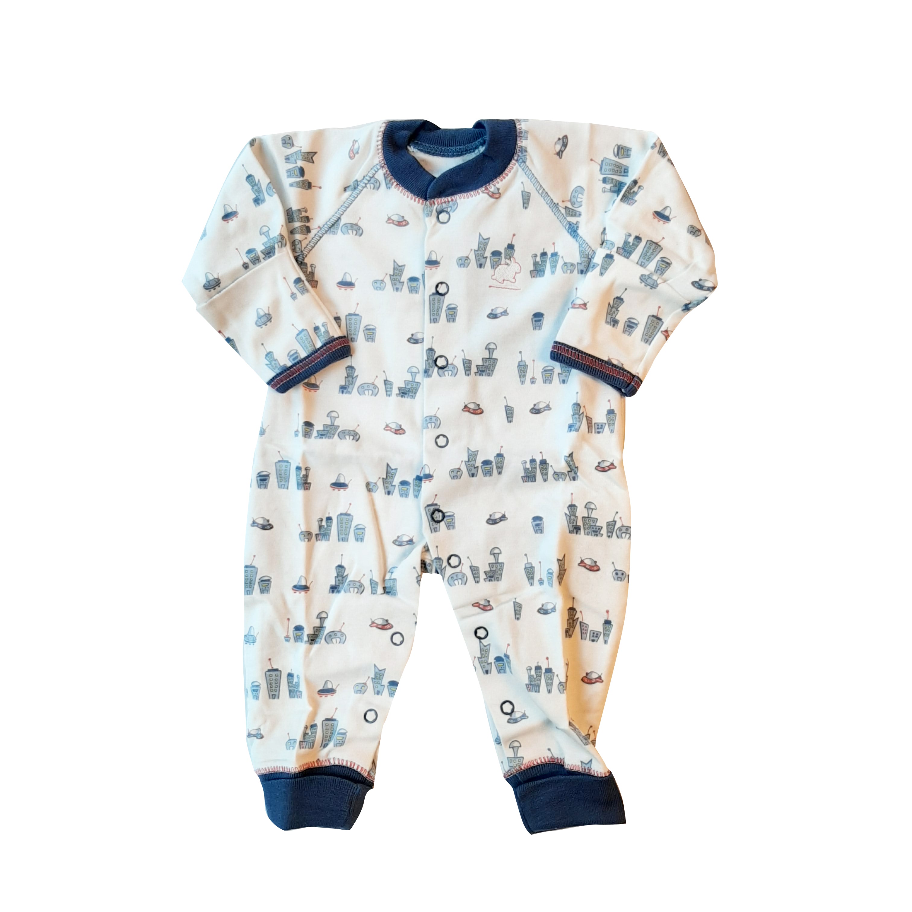 Enterito Babycottons S/Pie Basic ML Future City Blanco Azul