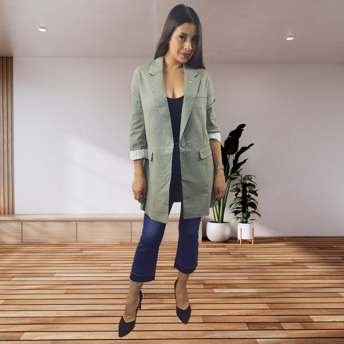 Blazer Vero Moda Verde Style BETTY 3/4 LONG BLAZER(BN-EC-2)