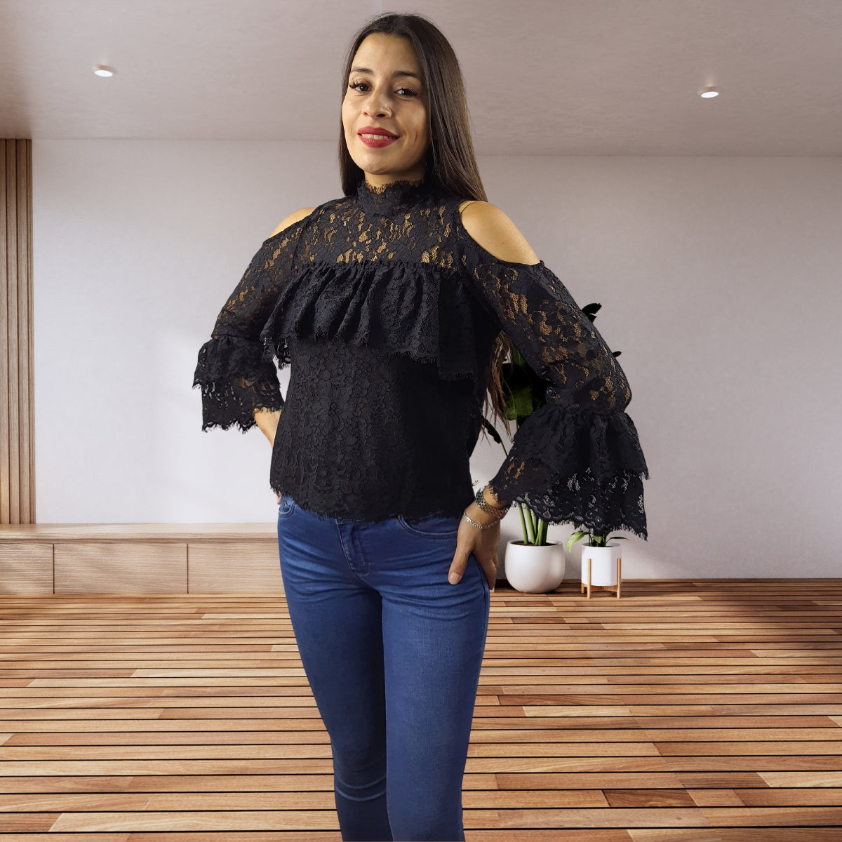 Blusa Vero Moda Negro Style SCOTT 7/8 TOP(NR)