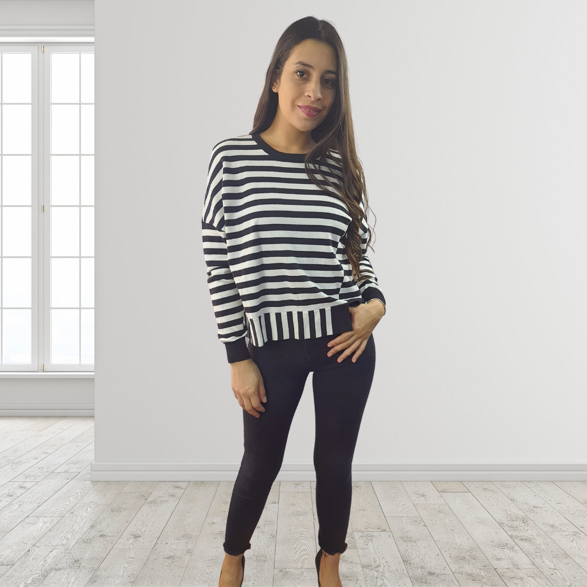 Sweater Vero Moda Blanco y Negro Style SLINE L/S KNIT(UM)
