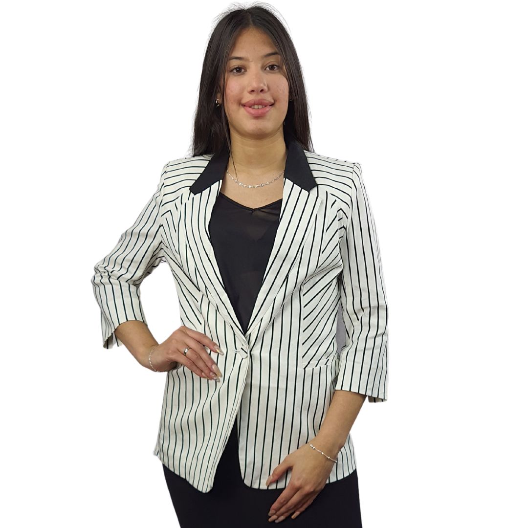 Blazer Vero Moda Blanco y Negro Style OLIVIA 3/4 BLAZER(MM)