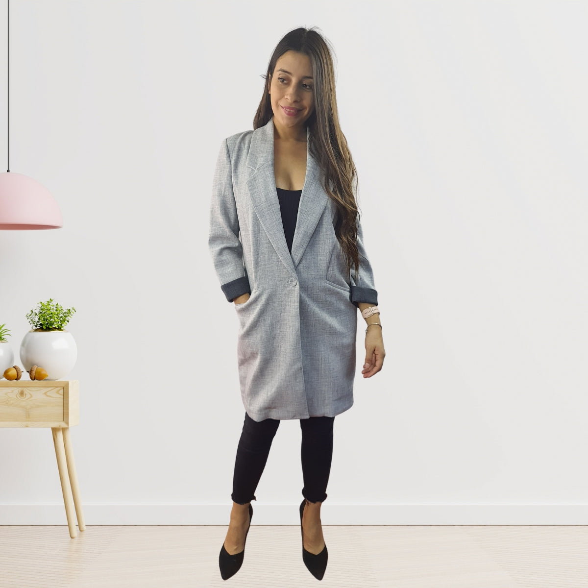 Blazer Vero Moda Gris Claro Style VIVANNA 7/8 BLAZER(VMC-EL)