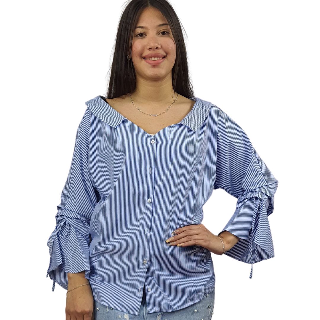 Blusa Vero Moda Azul Claro Style NICE STRIPE 3/4 SHIRT(SL)