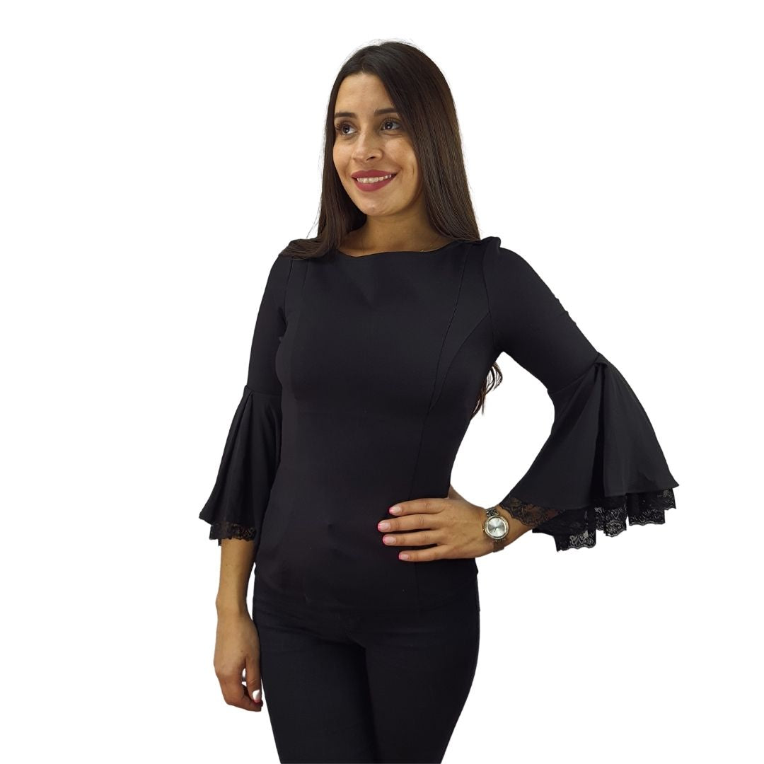Blusa Vero Moda Negra Style ROSS 3/4 JERSEY TOP(VMC-NR