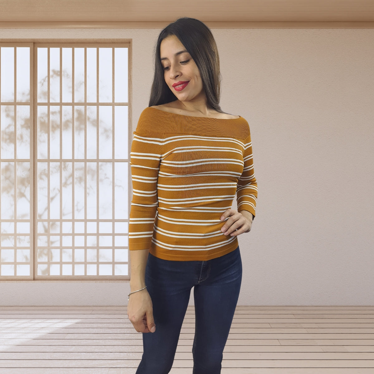 Blusa Vero Moda Mostaza Style CARRY 3/4 KNIT(NL)