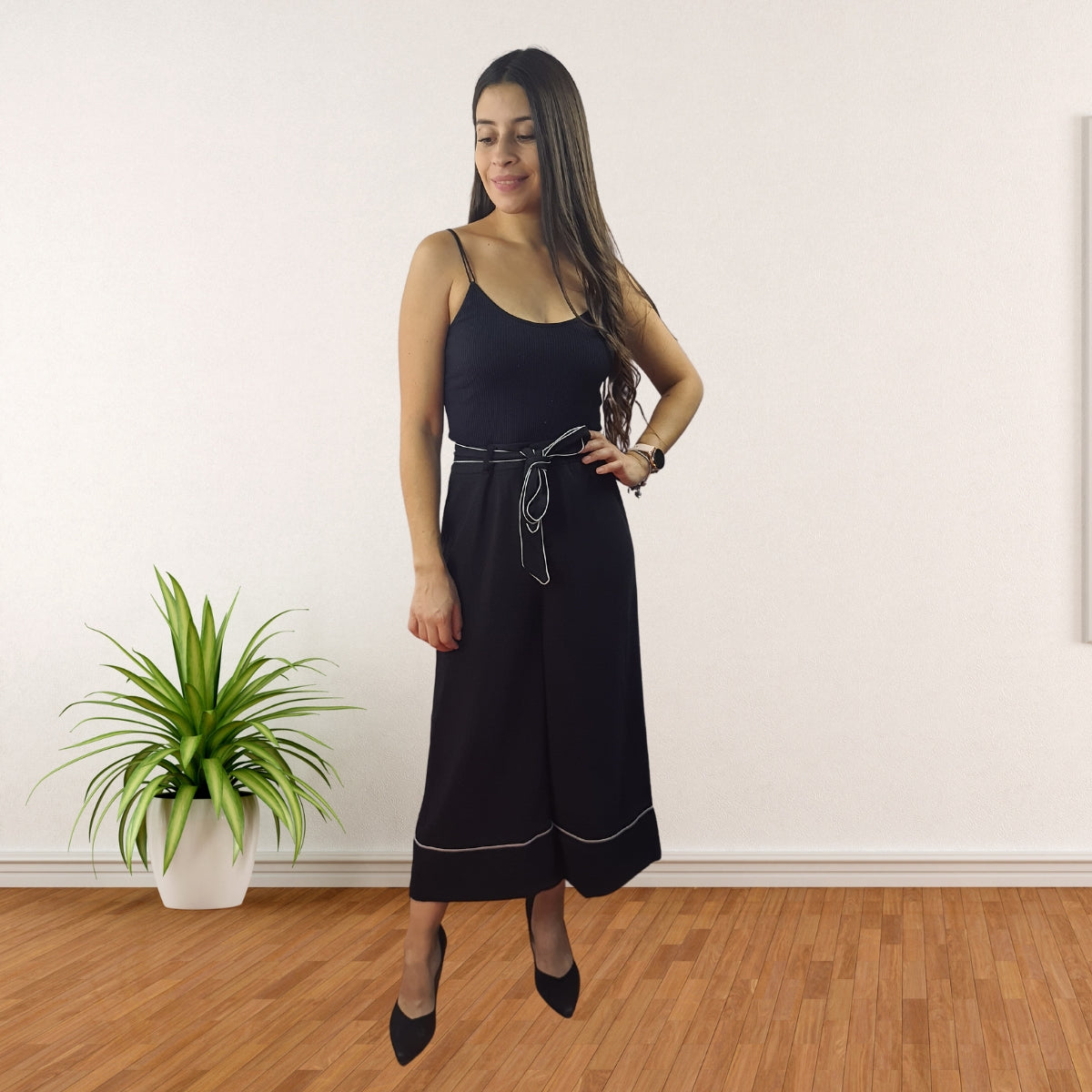 Pantalon Vero Moda Negro Style CAMILLE 7/8 WIDE PANTS(TP)
