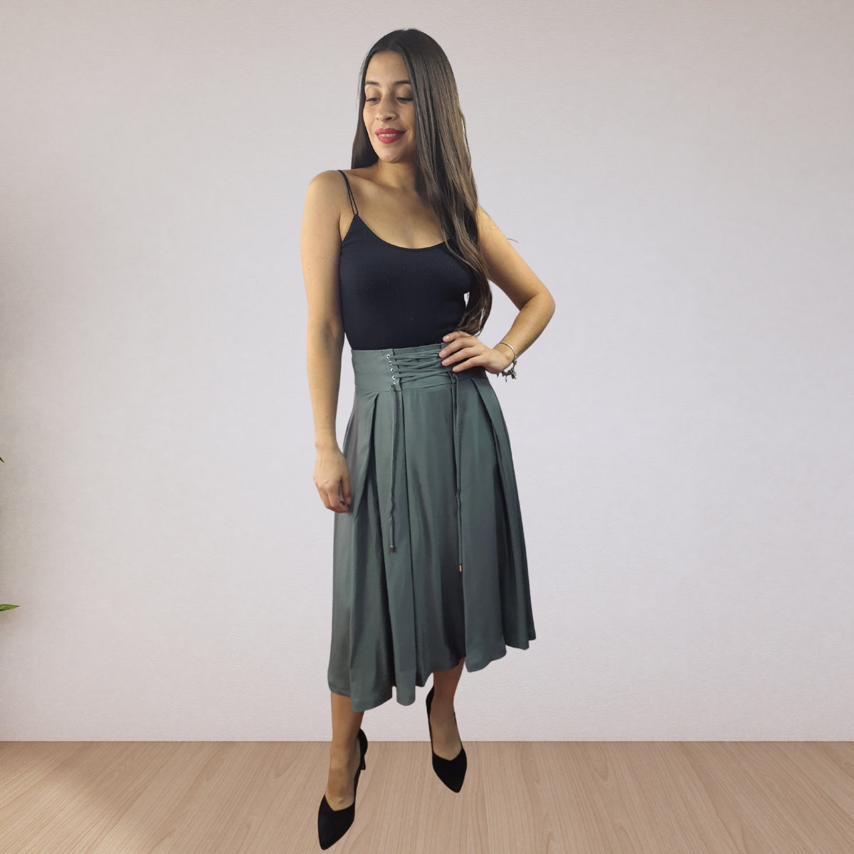 Falda Vero Moda Verde Style ARIA SOFT MIDI SKIRT(VMC-LL)